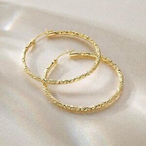 14K Gold Hoop Earrings for Women Large 40mm light weight size.